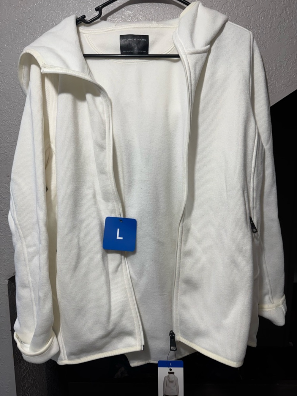 Andrew Marc White Hooded Zip Jacket